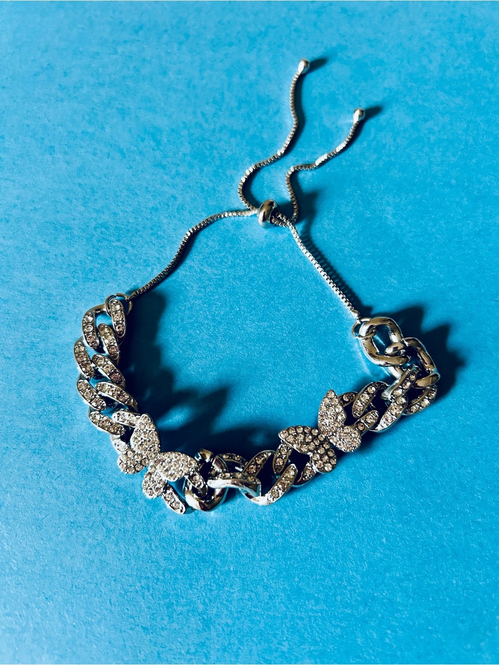 Butterfly Rhinestone Chain Bracelet in Silver